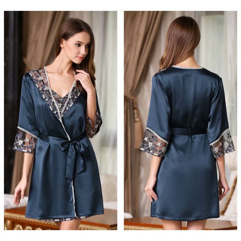 Pure Silk Pajamas Dress Blue Women Pajamas Dress